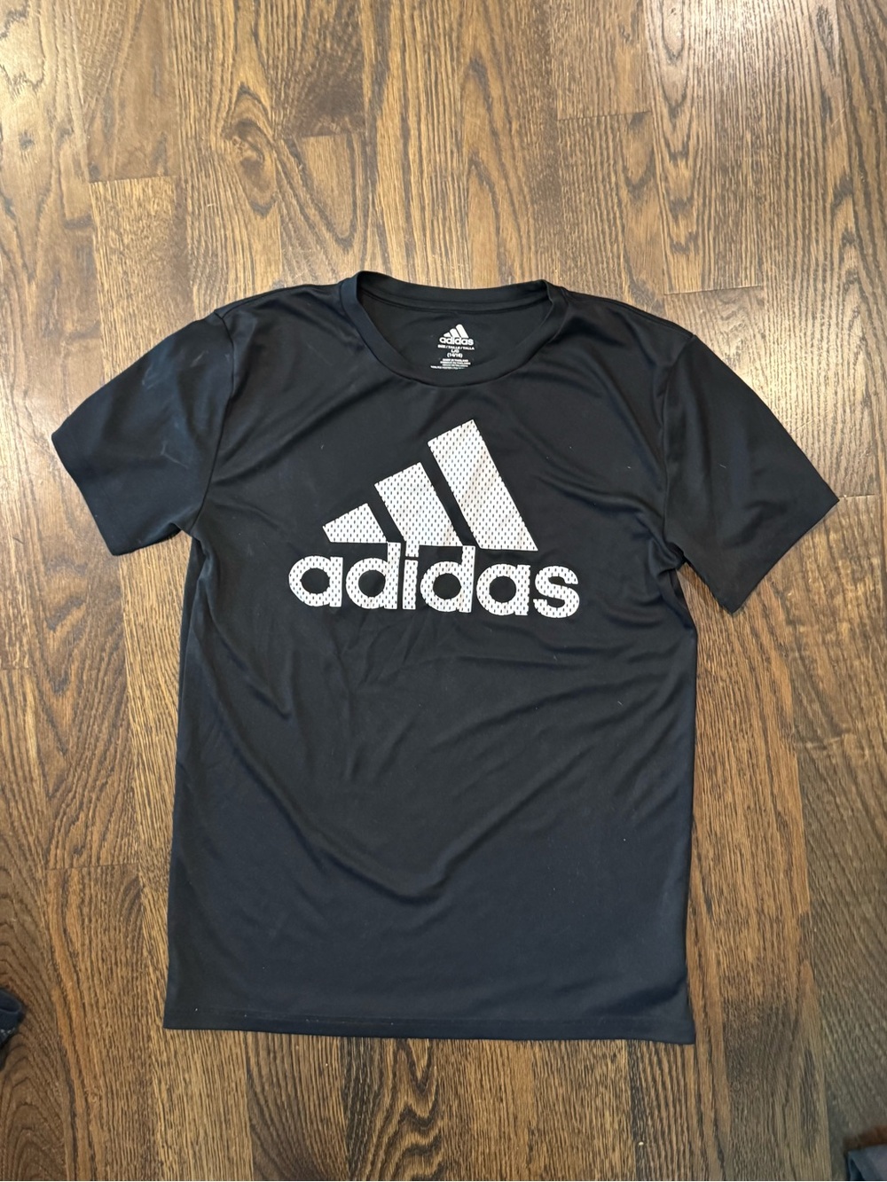 Boys Adidas Black Short-Sleeve Tee with White Logo, size 14/16